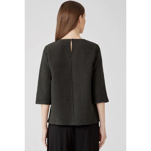 Eileen Fisher Textured Cotton‎ Ripple Round Neck Top In Seaweed Size Medium $248 - Picture 2 of 9